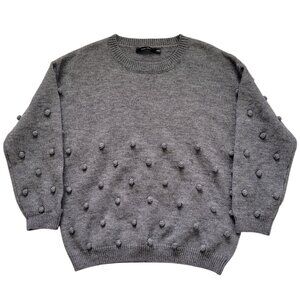 Gray Popcorn Knit Sweater Womens Size Small Doe & Rae Cottagecore Cozycore